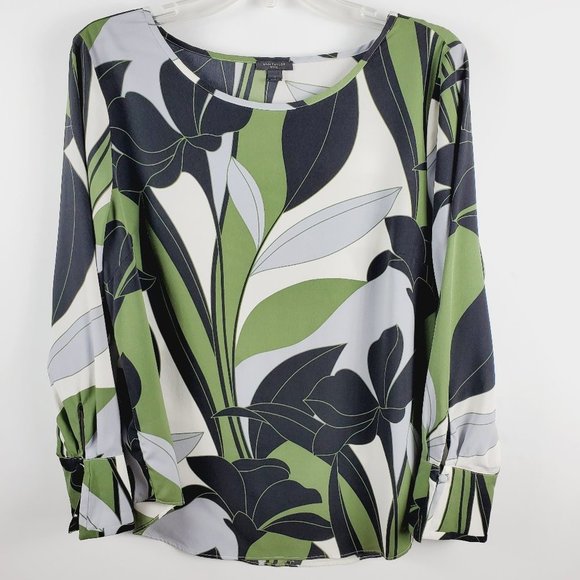 Ann Taylor Petite Long Sleeved Leaf Pattern Blouse Sz PL - Picture 1 of 6